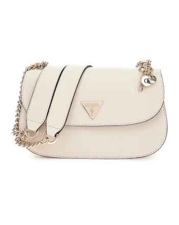Geanta crossbody de piele ecologica cu bareta de lant Daryna, Alb fildes