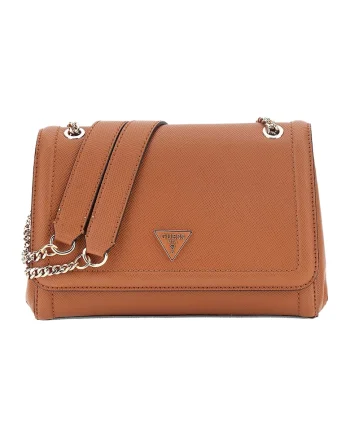 Geanta crossbody din piele ecologica cu bareta din lant Noelle, Maro scortisoara