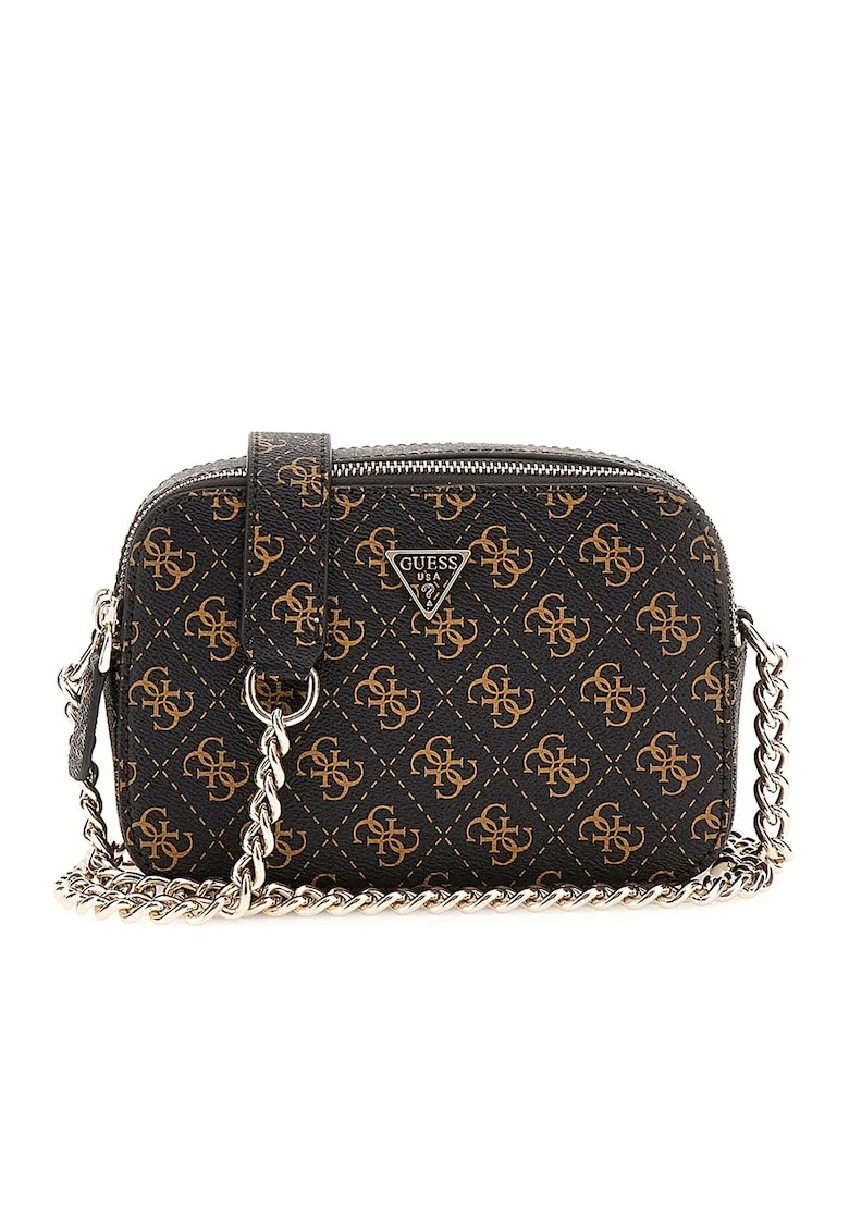 Geanta crossbody cu model monograma, Negru/Caramel