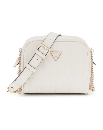 Geanta crossbody cu bareta din lant, Crem