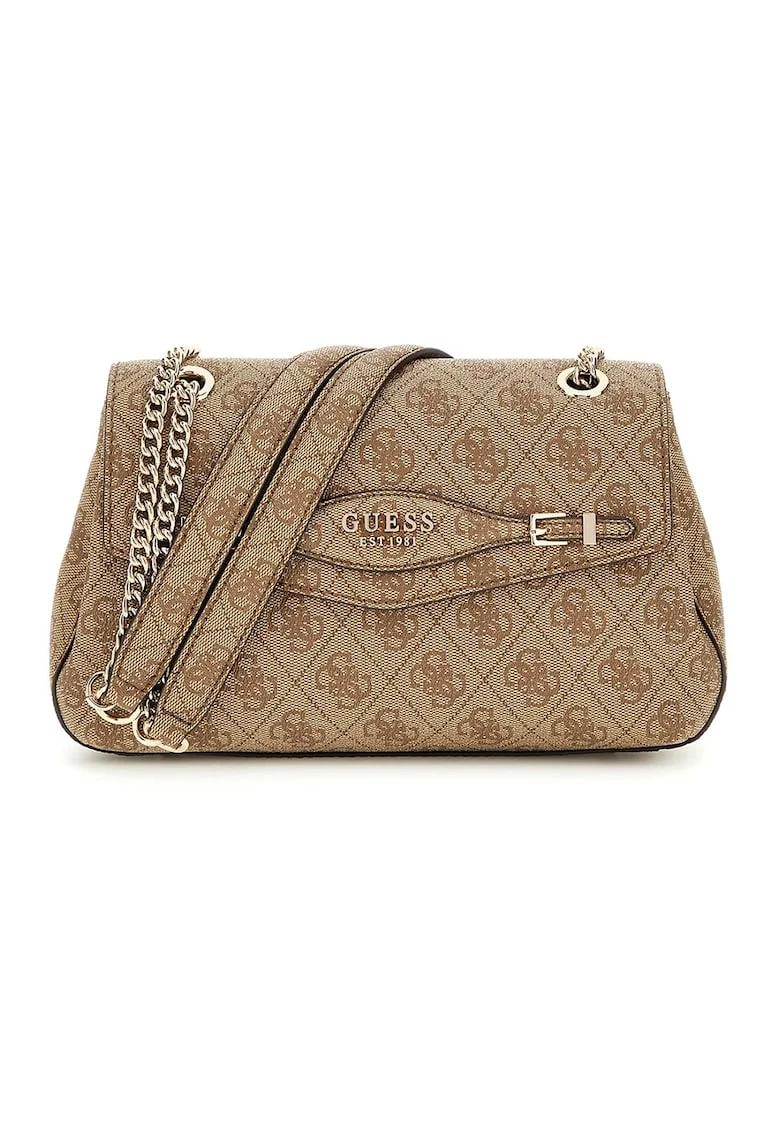 Geanta crossbody de piele ecologica cu model, Maro deschis