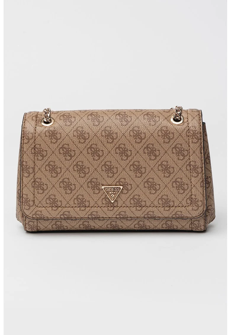 Geanta crossbody din piele ecologica cu model monograma Noelle, Maro inchis/Bej