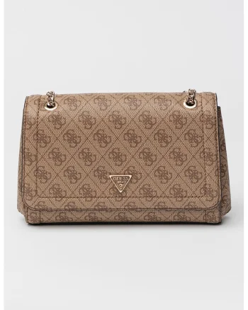 Geanta crossbody din piele ecologica cu model monograma Noelle, Maro inchis/Bej
