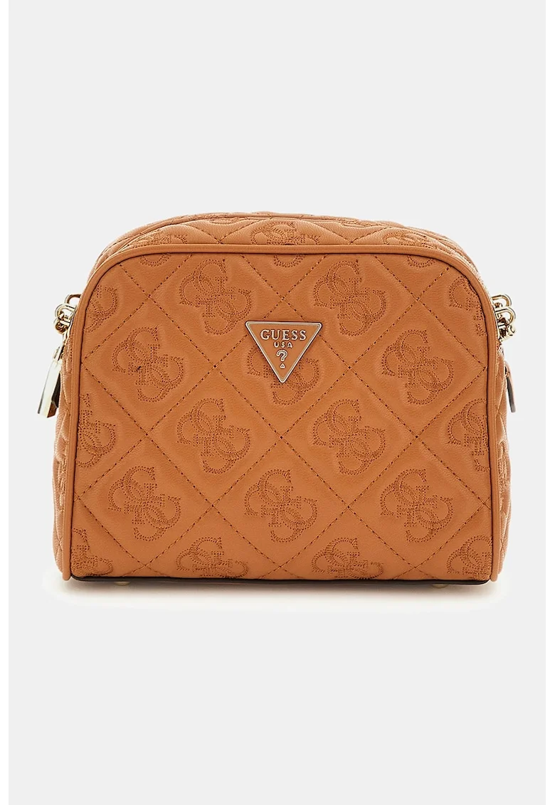 Geanta crossbody din piele ecologica cu model monograma, Maro scortisoara