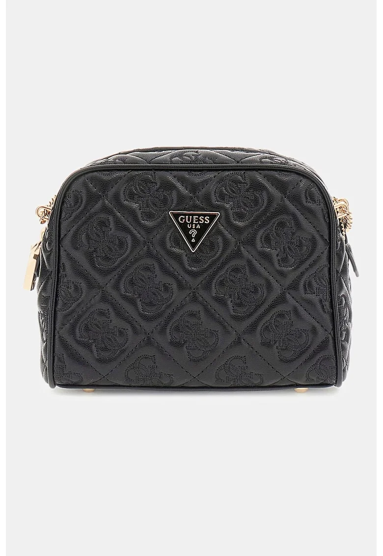 Geanta crossbody din piele ecologica cu model monograma, Negru