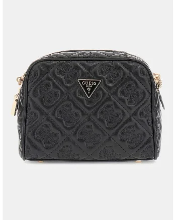 Geanta crossbody din piele ecologica cu model monograma, Negru