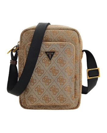 Geanta crossbody cu imprimeu logo Vezzola, Maro/Bej