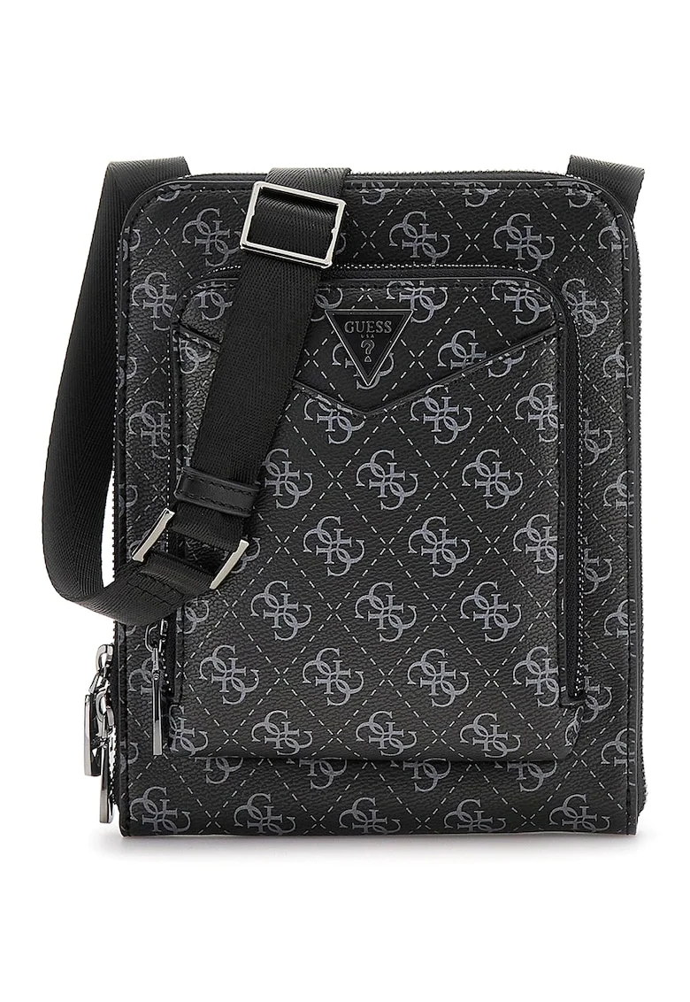 Geanta crossbody din piele ecologica cu model logo Siena, Negru/Gri deschis