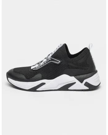 Pantofi sport slip-on cu aspect tricotat, Alb/Negru