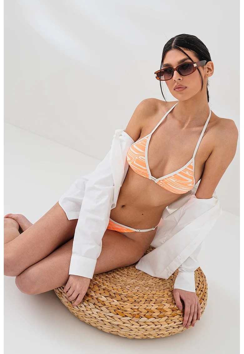 Sutien triunghiular de baie cu model, Portocaliu deschis/Crem