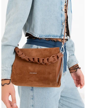 Geanta crossbody de piele intoarsa Boheme, Maro cognac