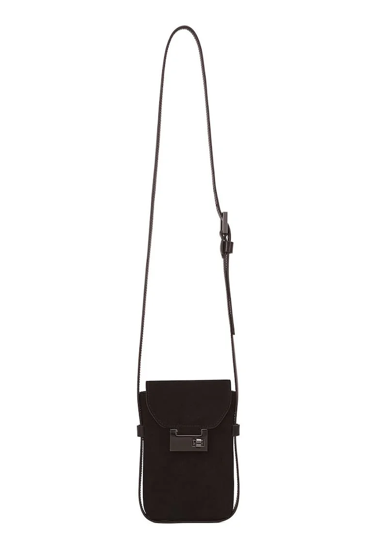 Geanta crossbody din piele intoarsa, Negru