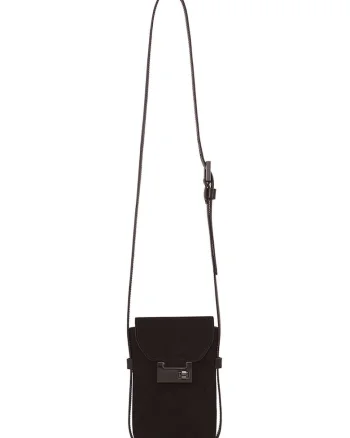 Geanta crossbody din piele intoarsa, Negru