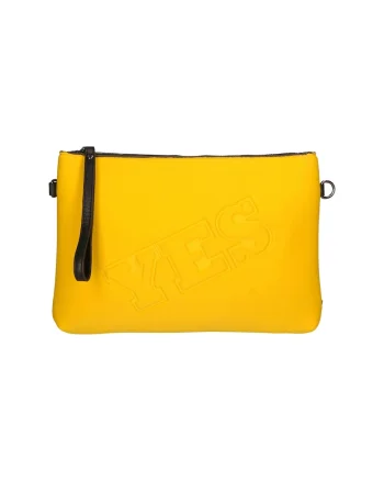 Geanta crossbody cu fermoar si text in relief, Galben