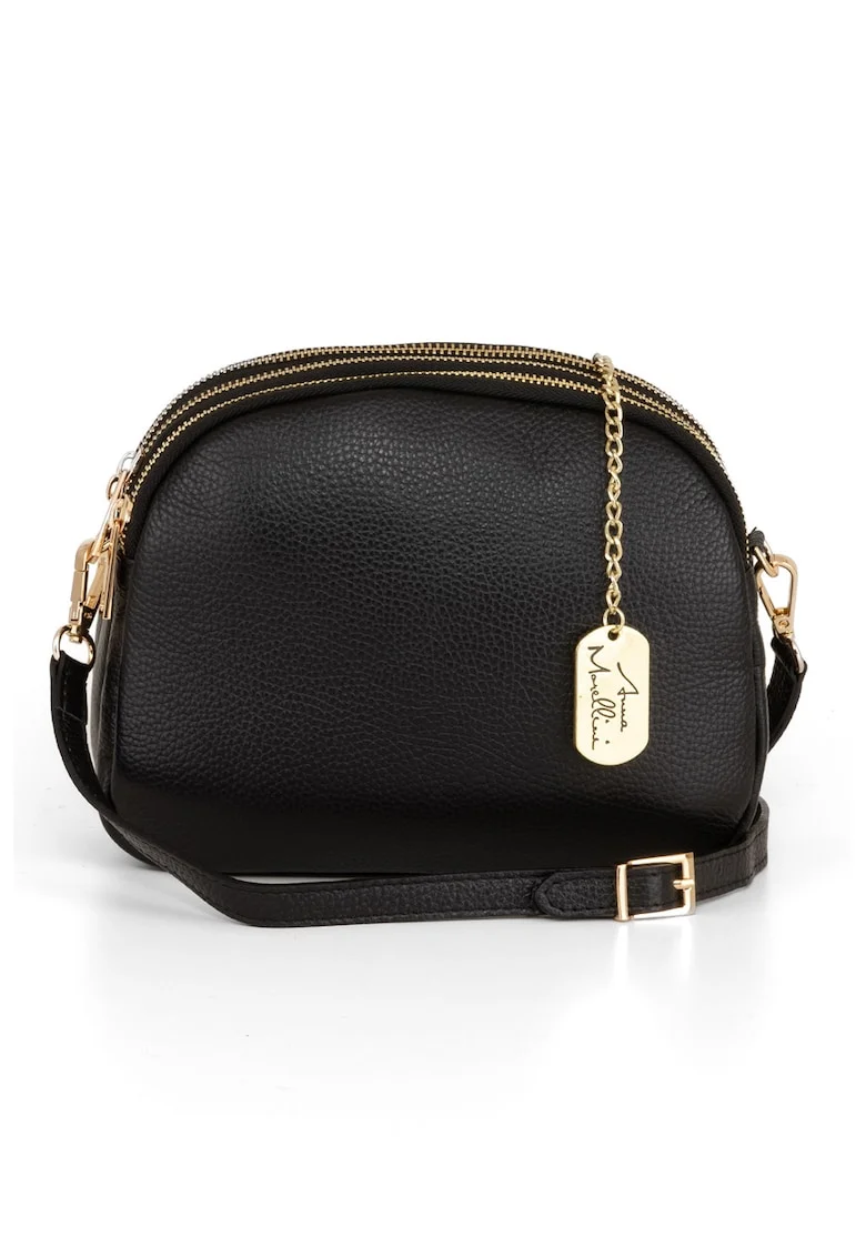 Geanta crossbody din piele cu bareta detasabila, Negru