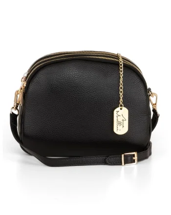 Geanta crossbody din piele cu bareta detasabila, Negru