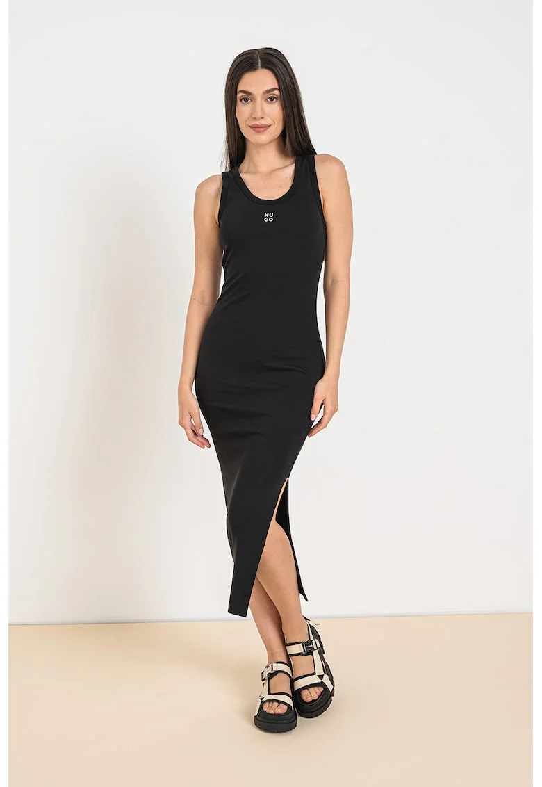 Rochie cu croiala bodycon si slit lateral Nalimera, Alb/Negru