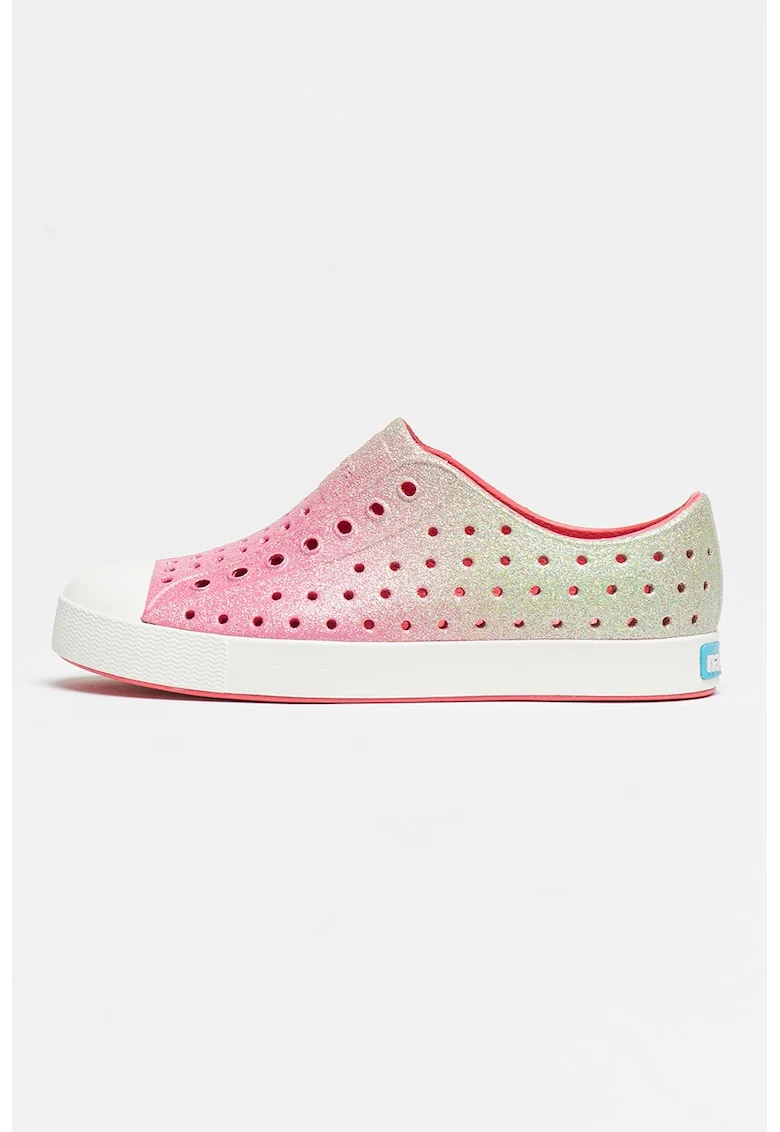 Tenisi slip-on cu aspect lucios Jefferson Bling, Alb/Roz