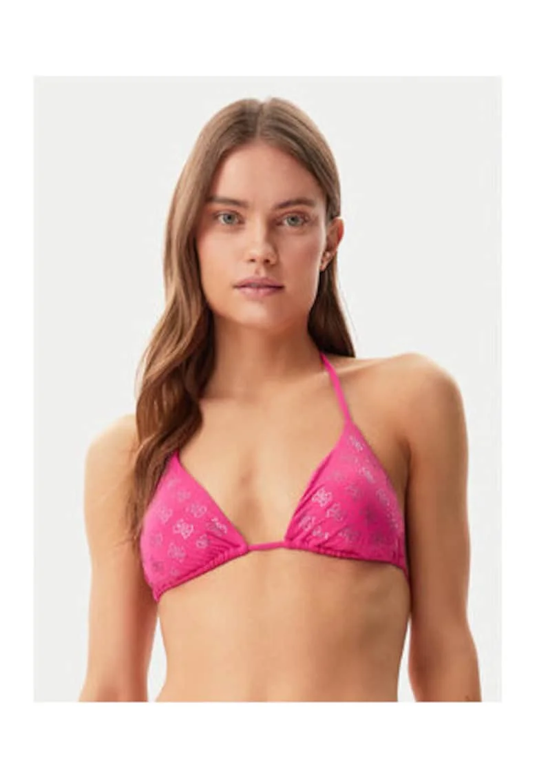 Sutien de baie triunghiular cu logo, roz