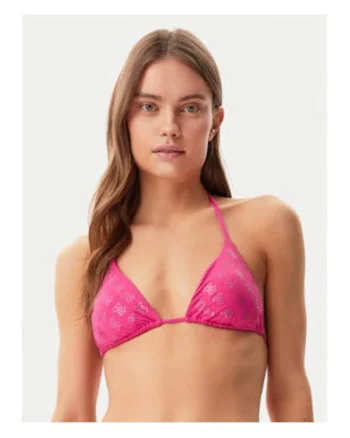 Sutien de baie triunghiular cu logo, roz