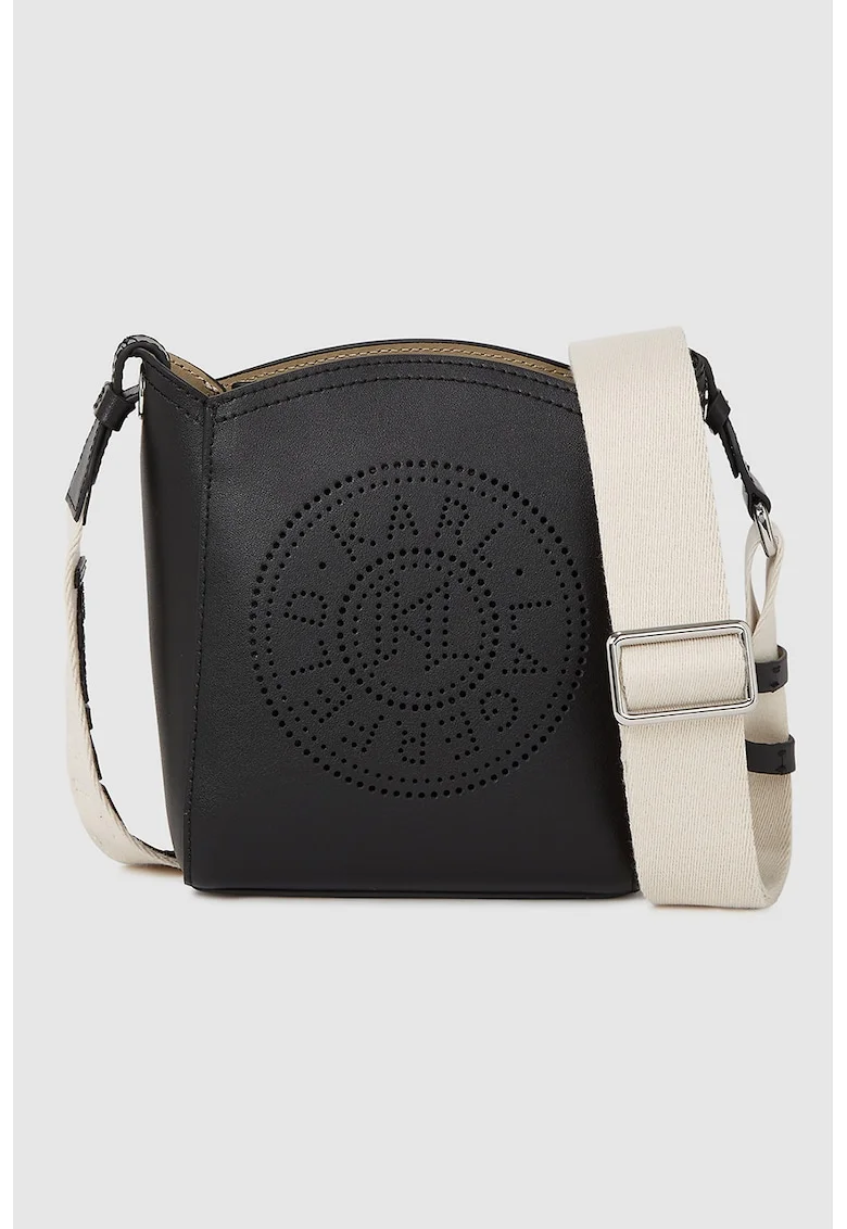 Geanta crossbody cu bareta logo, Alb fildes/Negru