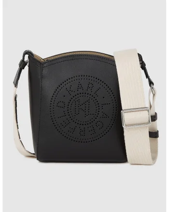 Geanta crossbody cu bareta logo, Alb fildes/Negru