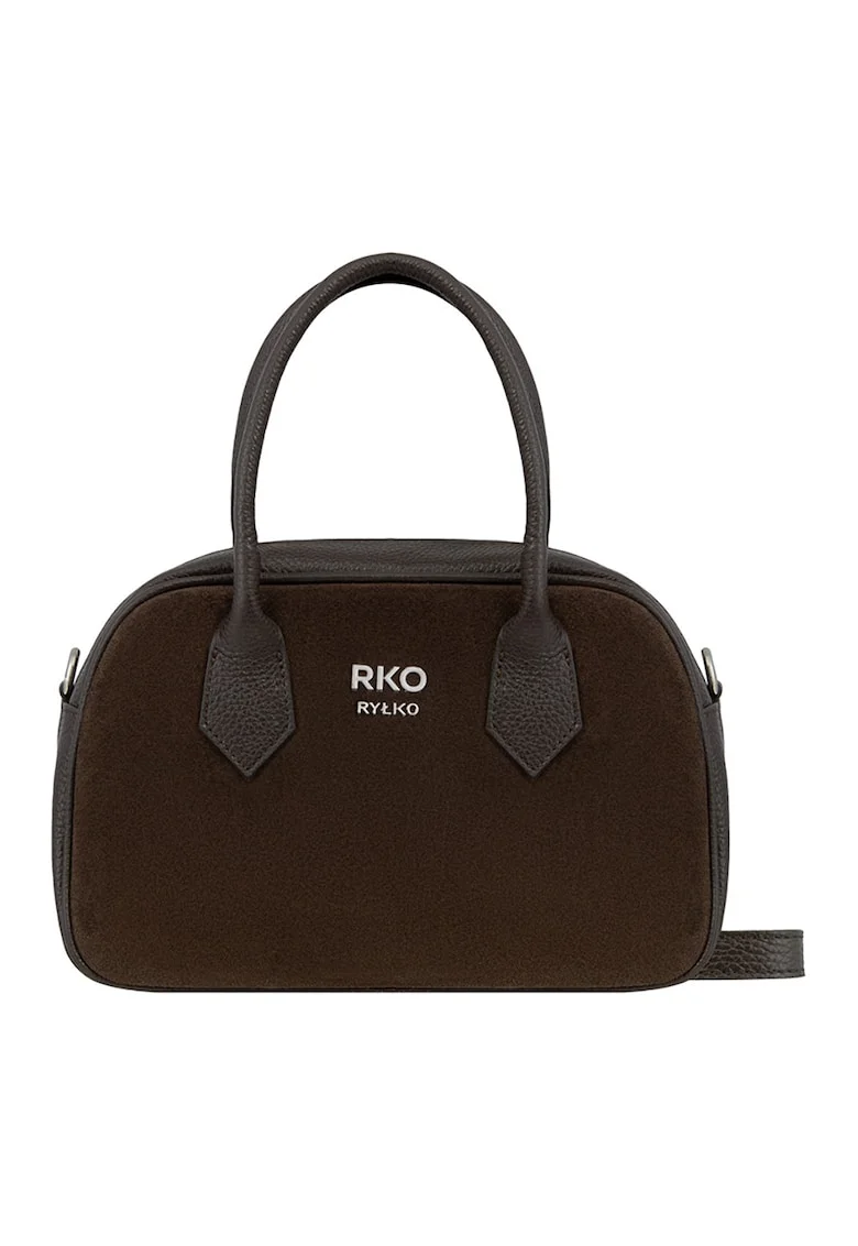 Geanta crossbody de piele si piele intoarsa, Maro inchis