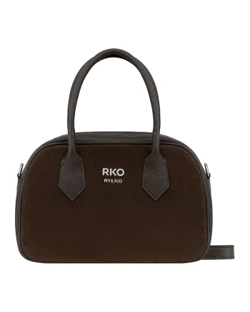 Geanta crossbody de piele si piele intoarsa, Maro inchis