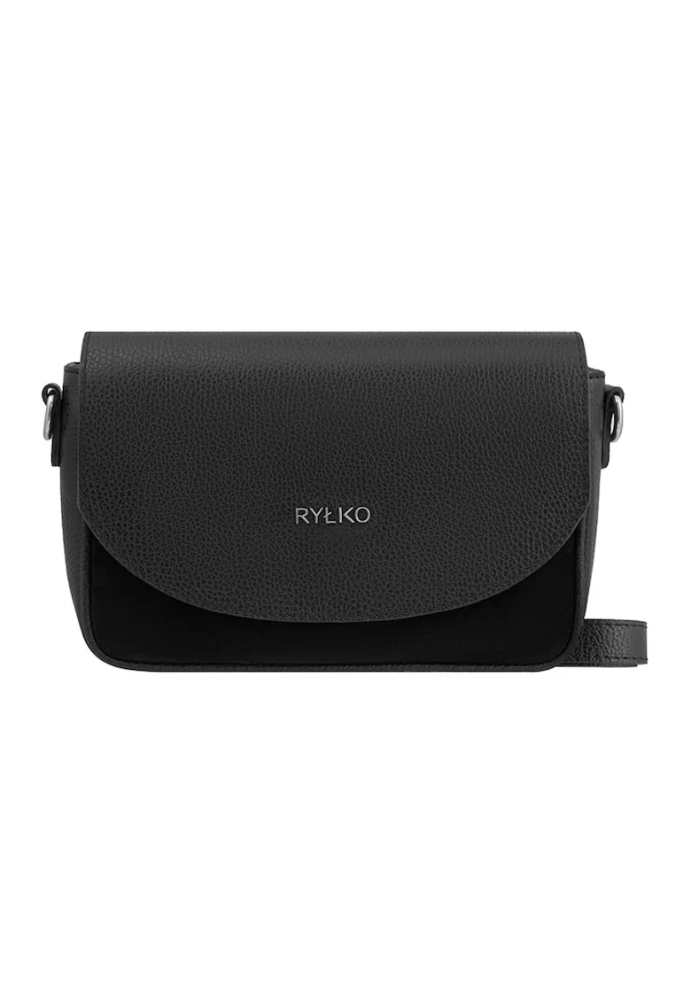 Geanta crossbody din piele cu clapa, Negru