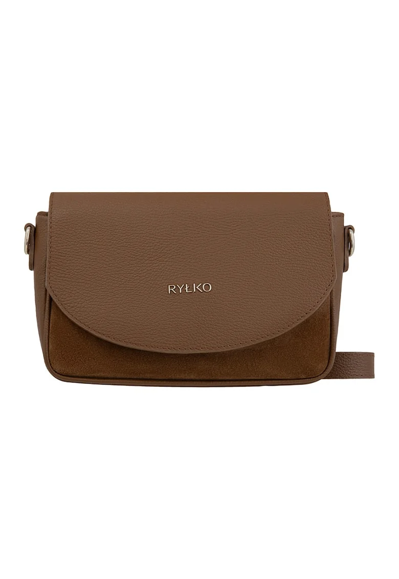 Geanta crossbody din piele cu clapa, Maro