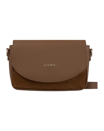 Geanta crossbody din piele cu clapa, Maro
