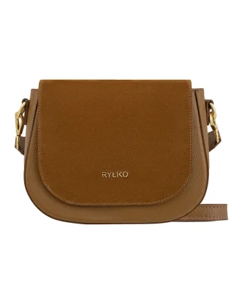 Geanta crossbody cu clapa din piele intoarsa, Maro scortisoara