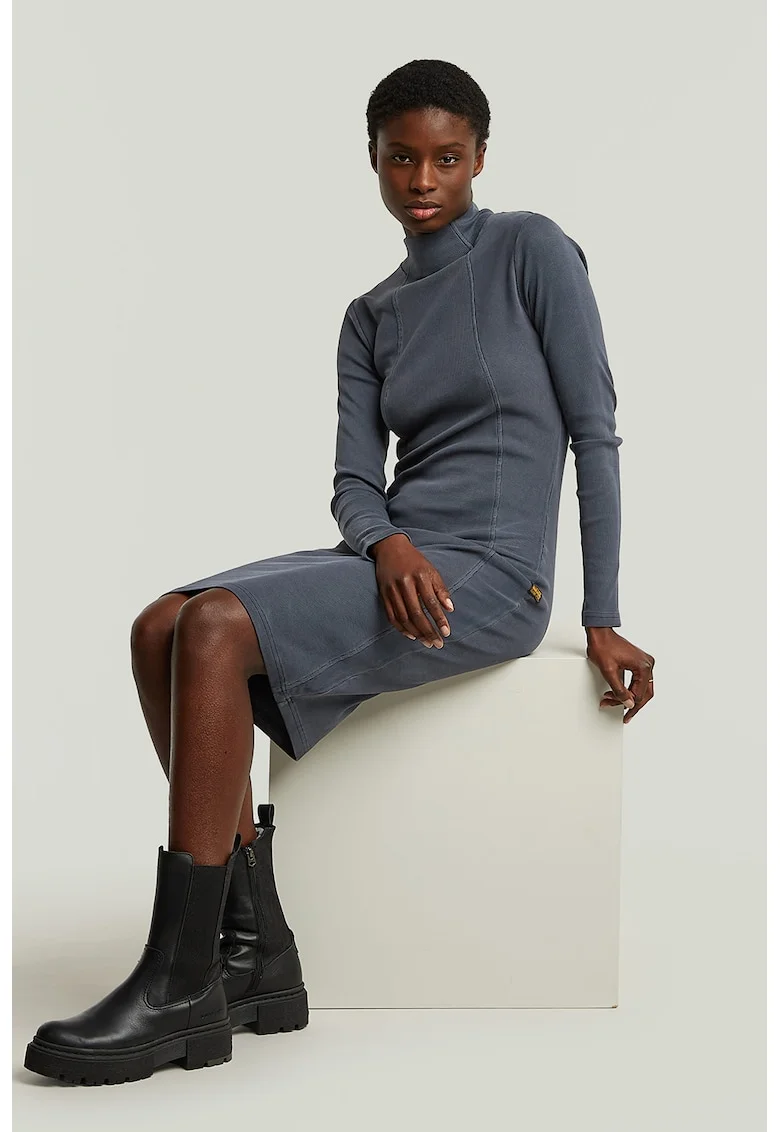 Rochie cu croiala bodycon din amestec de bumbac organic, Albastru prafuit