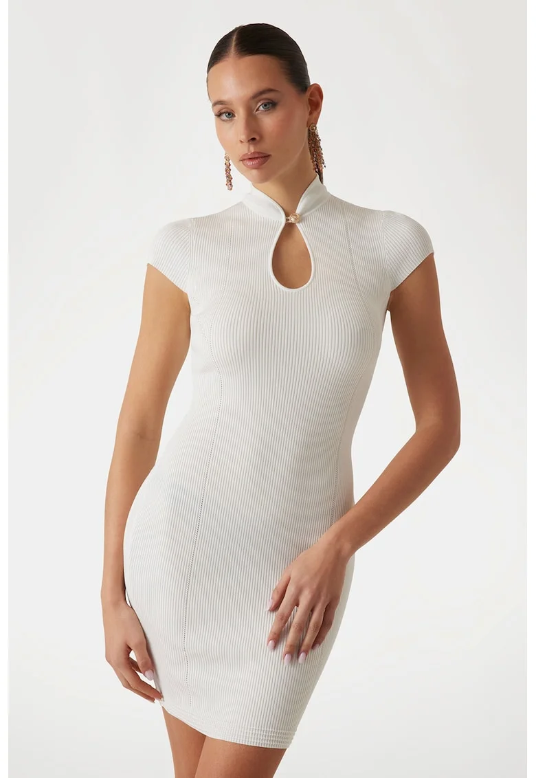 Rochie mini striata bodycon, Crem
