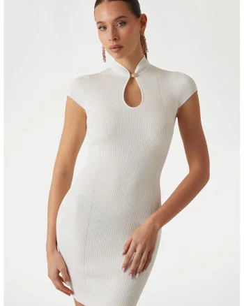 Rochie mini striata bodycon, Crem