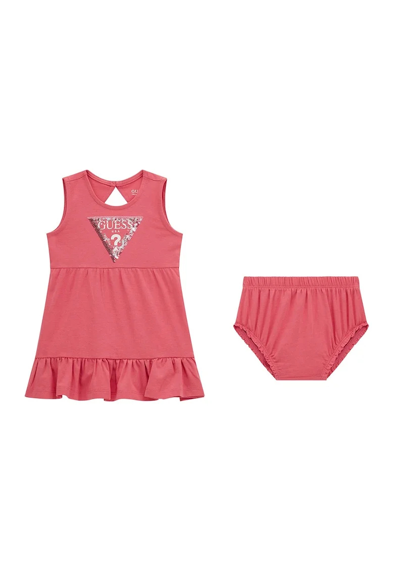Set de chiloti si rochie din amestec de bumbac cu terminatie cu volane - 2 Piese, Roz