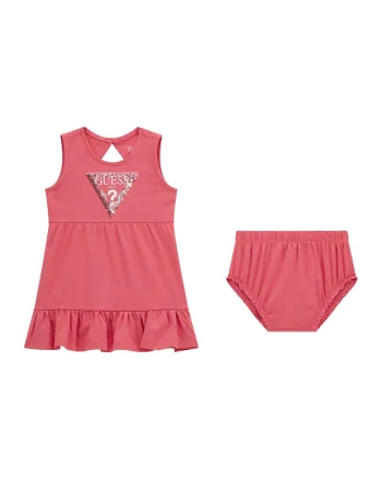 Set de chiloti si rochie din amestec de bumbac cu terminatie cu volane - 2 Piese, Roz