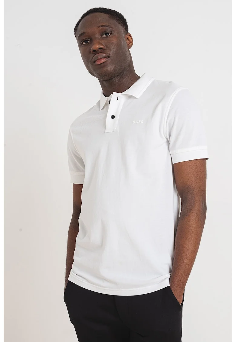 Tricou polo de bumbac pique Prime, Alb optic