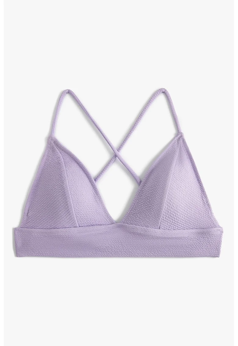 Sutien de baie cu cupe triunghiulare si aspect texturat, Lila