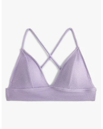 Sutien de baie cu cupe triunghiulare si aspect texturat, Lila