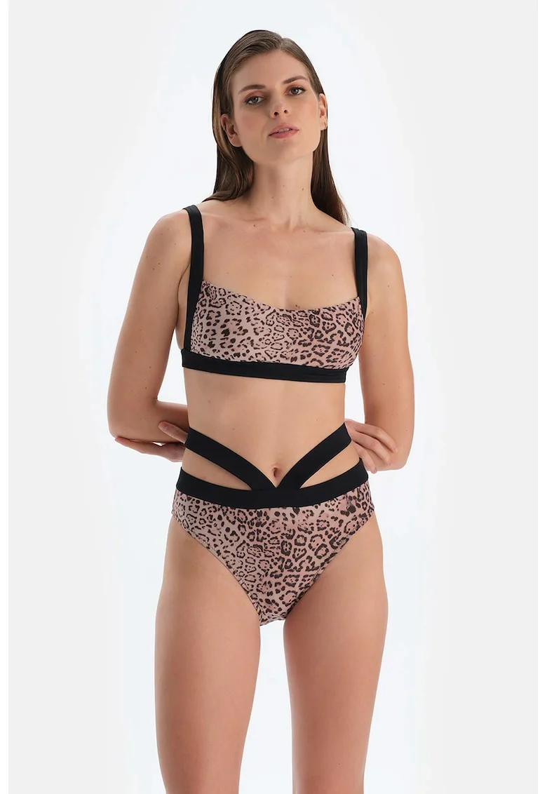 Sutien de baie cu model animal print, Negru/Maro/Bej