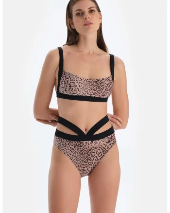 Sutien de baie cu model animal print, Negru/Maro/Bej