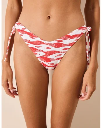 Slip cu model si snururi laterale de ajustare, Rosu/Alb