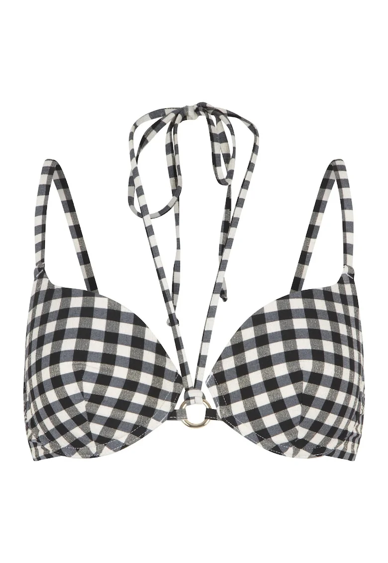 Sutien de baie cu model in carouri 31385, Alb/Negru