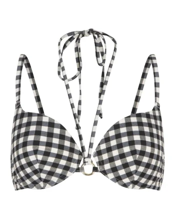 Sutien de baie cu model in carouri 31385, Alb/Negru
