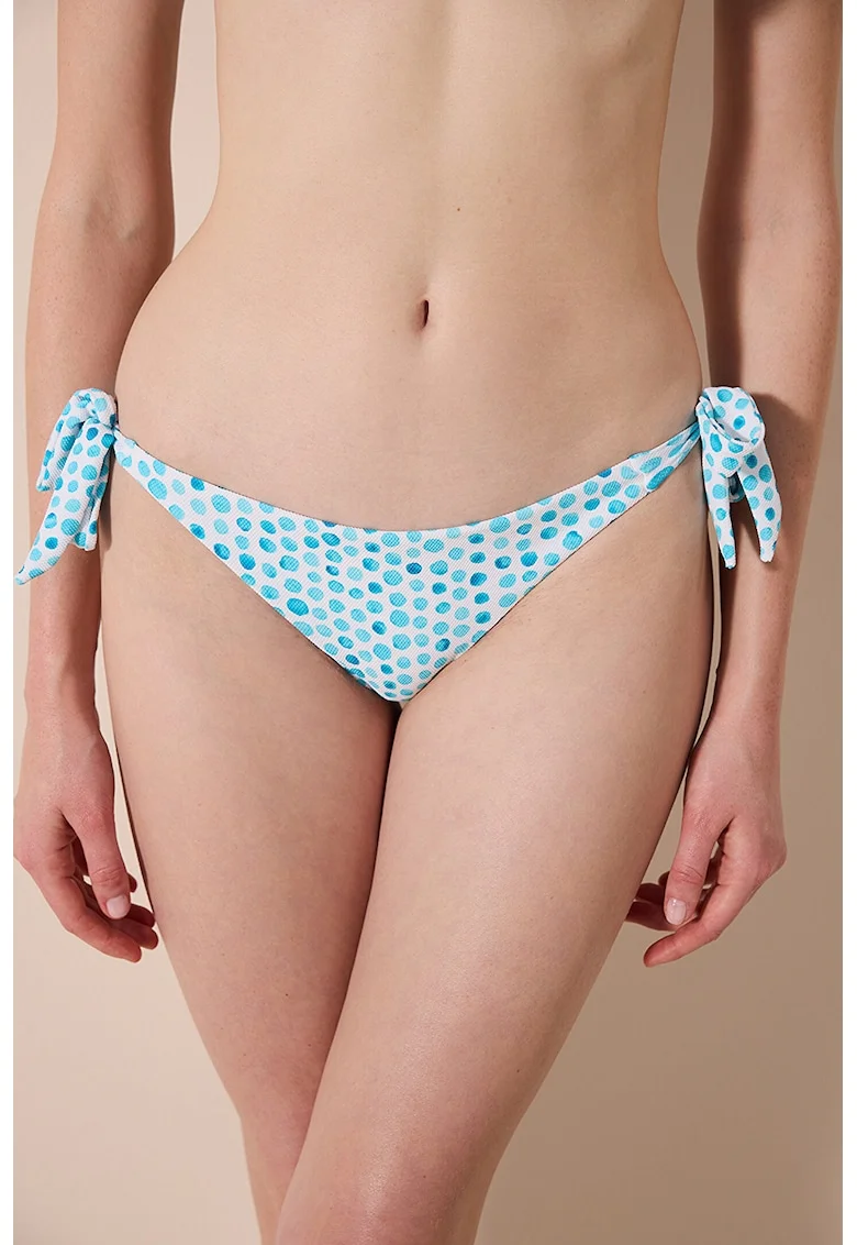 Slip brazilian cu model cu buline, Alb/Turcoaz