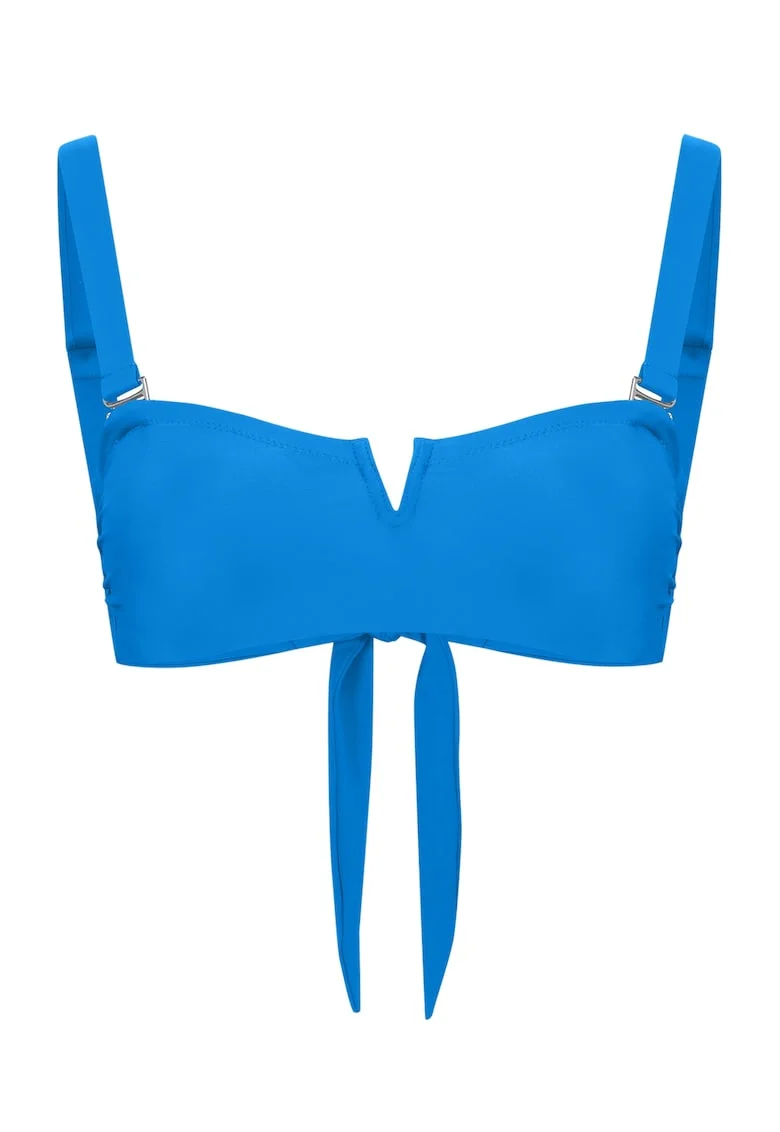 Sutien de baie cu model uni si bretele late, Albastru deschis