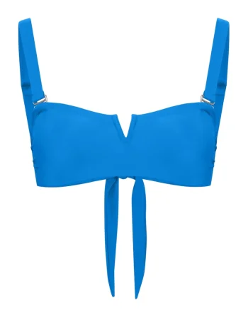 Sutien de baie cu model uni si bretele late, Albastru deschis