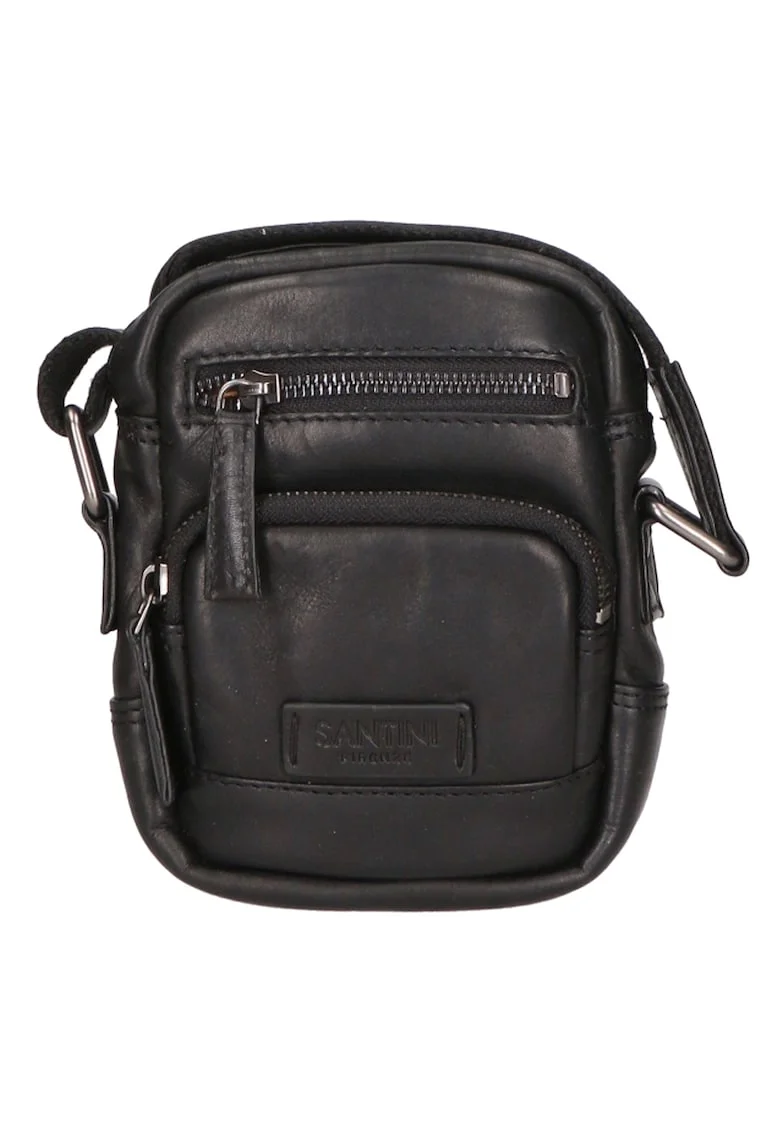Geanta crossbody unisex de piele cu buzunare multiple, Negru