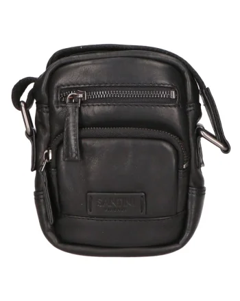 Geanta crossbody unisex de piele cu buzunare multiple, Negru